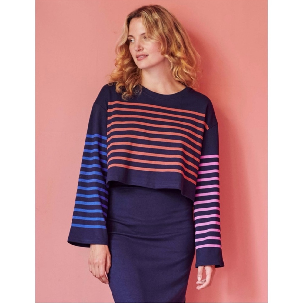 Sundry Striped Navy Crop Top with Vibrant Accents